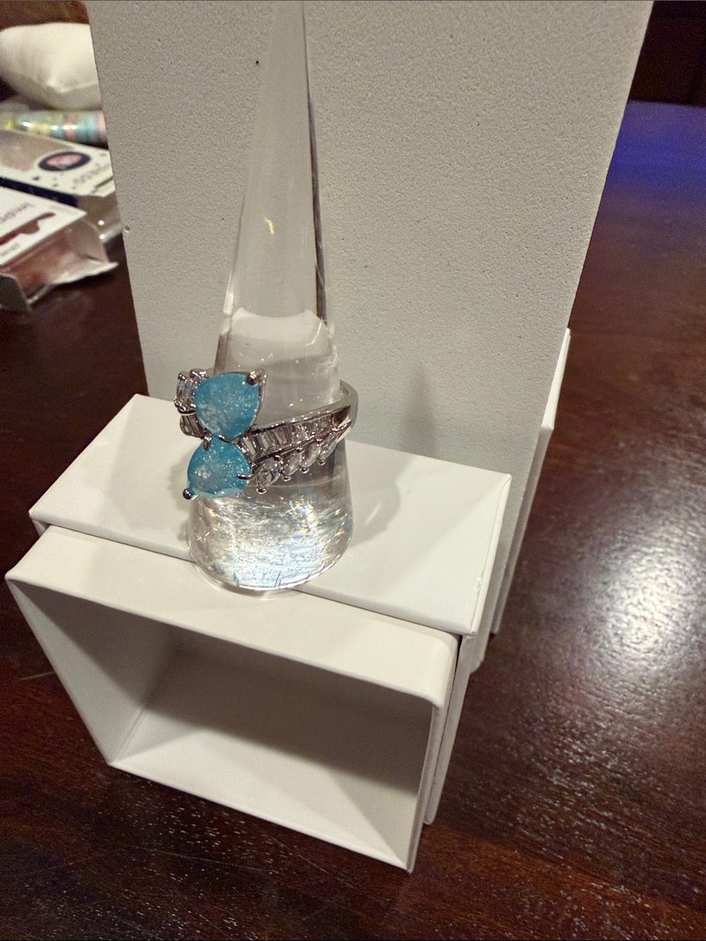 Aqua Blue Ice Crystal on Rhodium Band - Picture 2 of 3